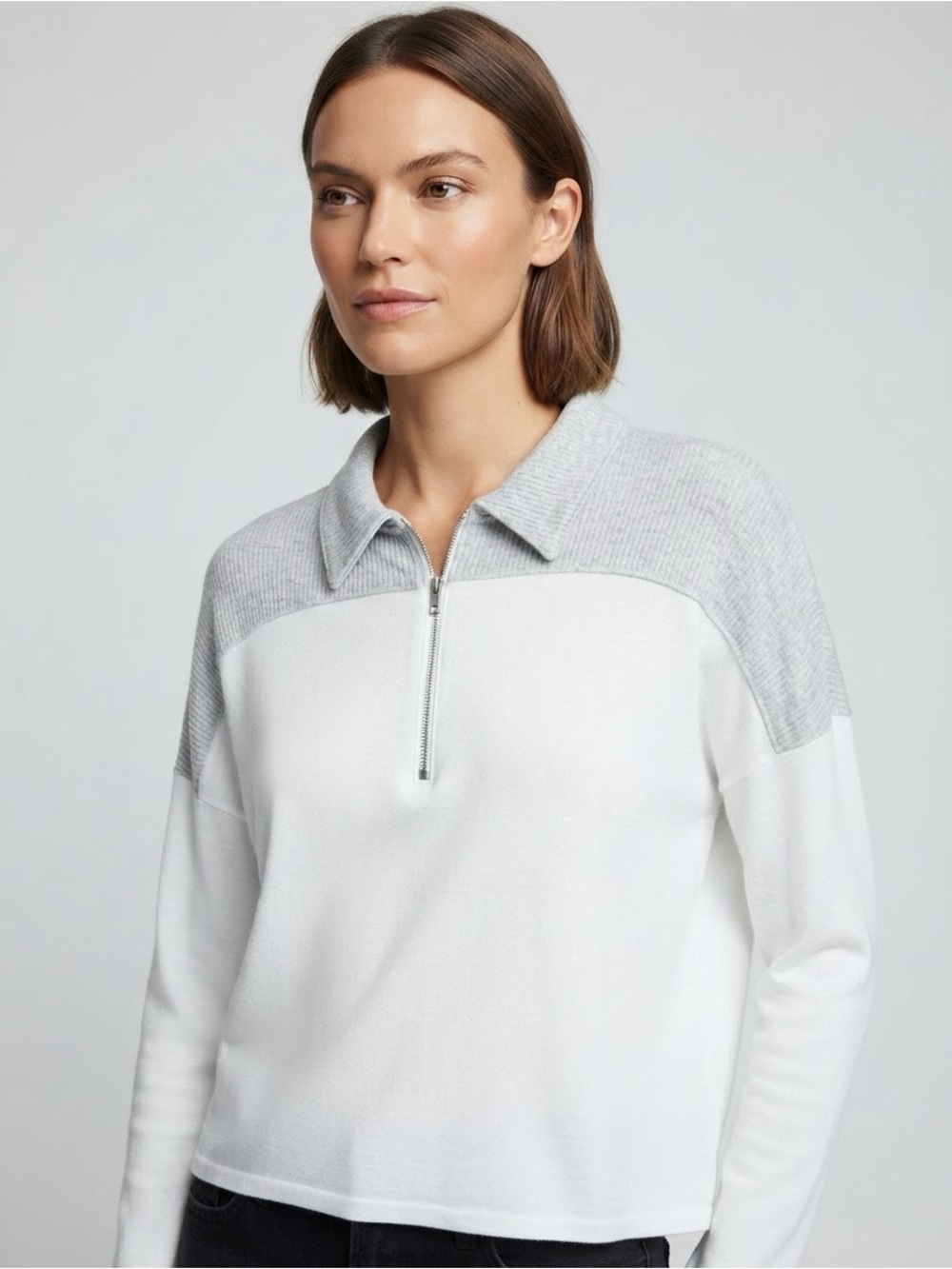 NWT rag & bone White and Light Gray Half-Zip Crew Sweater